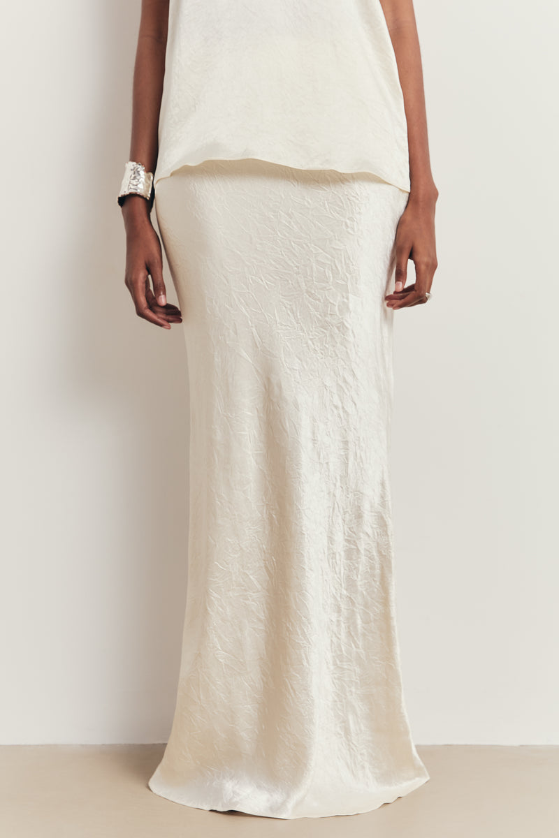 Crushed Satin Bias Cut Maxi Skirt - Champagne