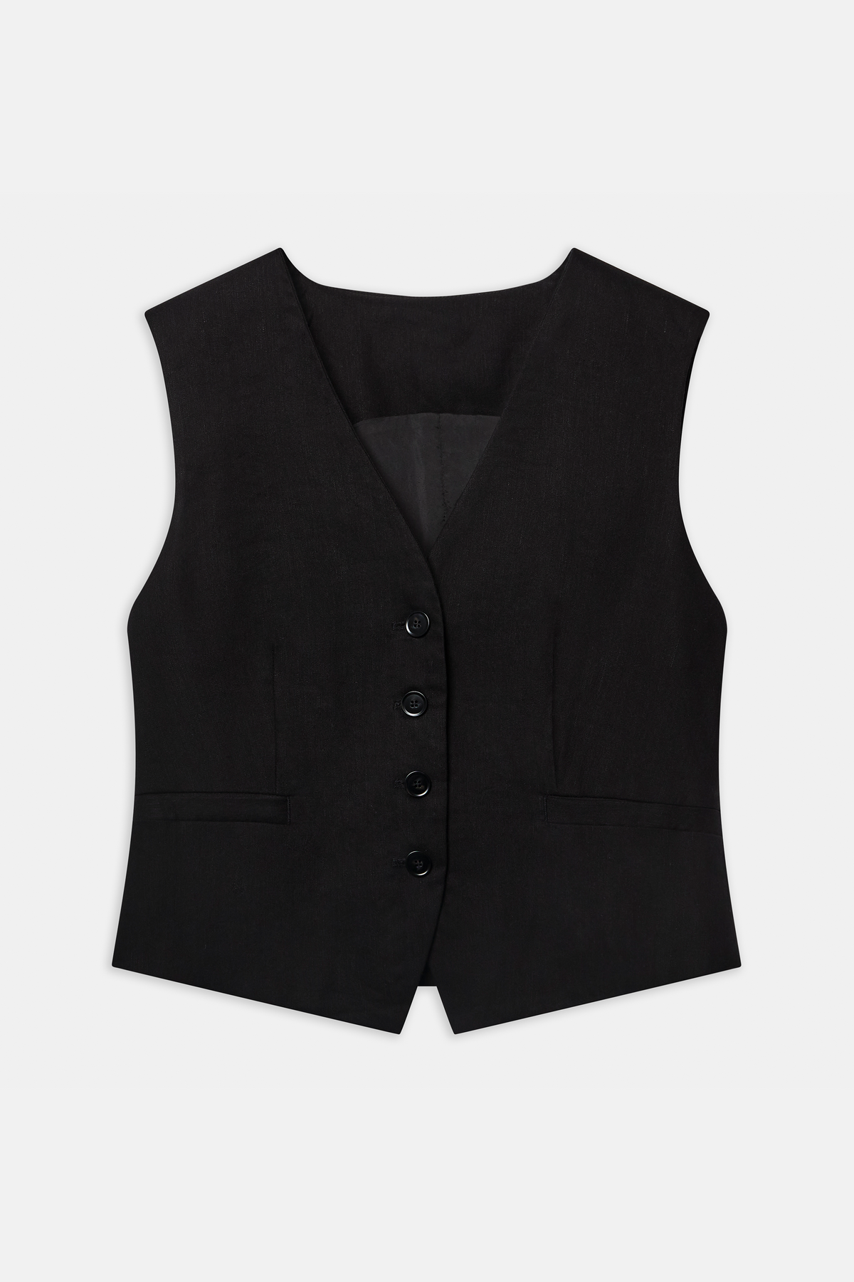 Straight Cut Linen Waistcoat - Black