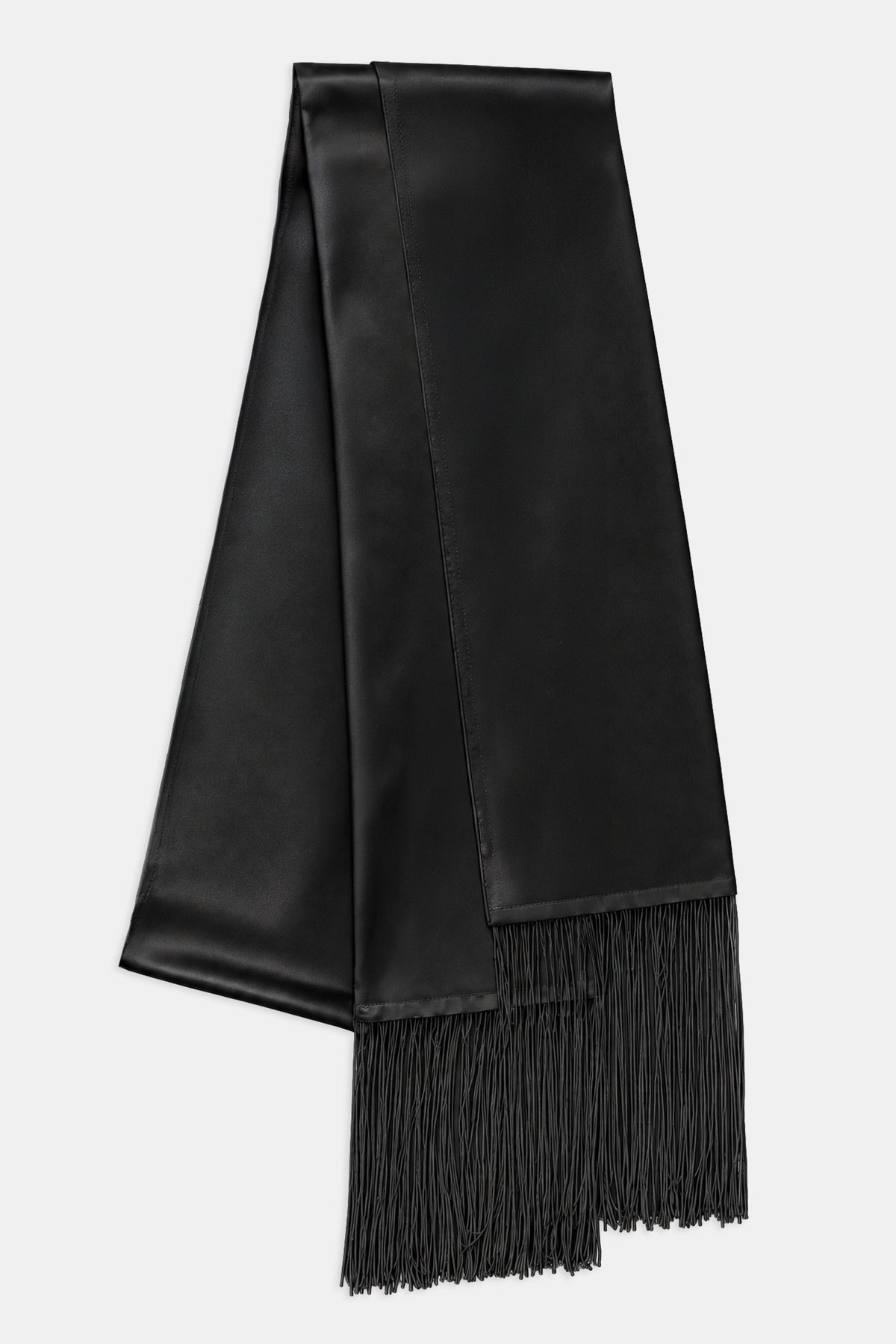 Satin Scarf with Fringing - Black