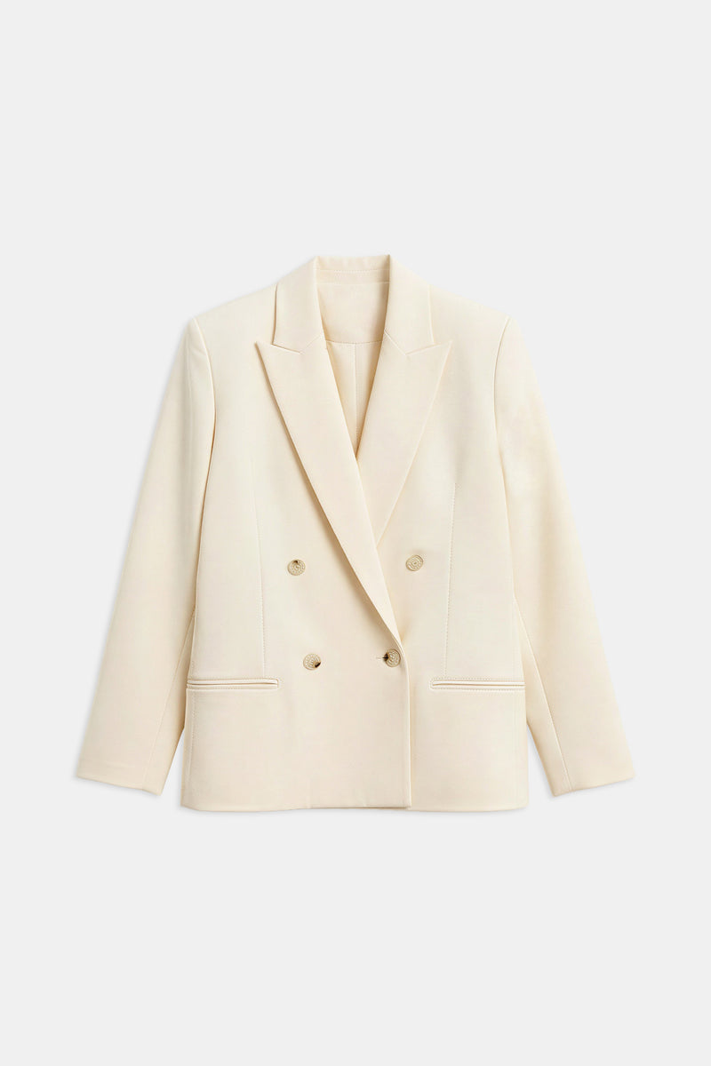 Dropped Waist Double Breasted Blazer - Cream
