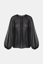 Sheer Chiffon Volume Sleeve Blouse - Black