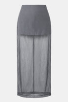 Sheer Organza Column Midi Skirt - Slate
