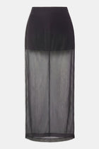 Sheer Organza Column Midi Skirt - Black