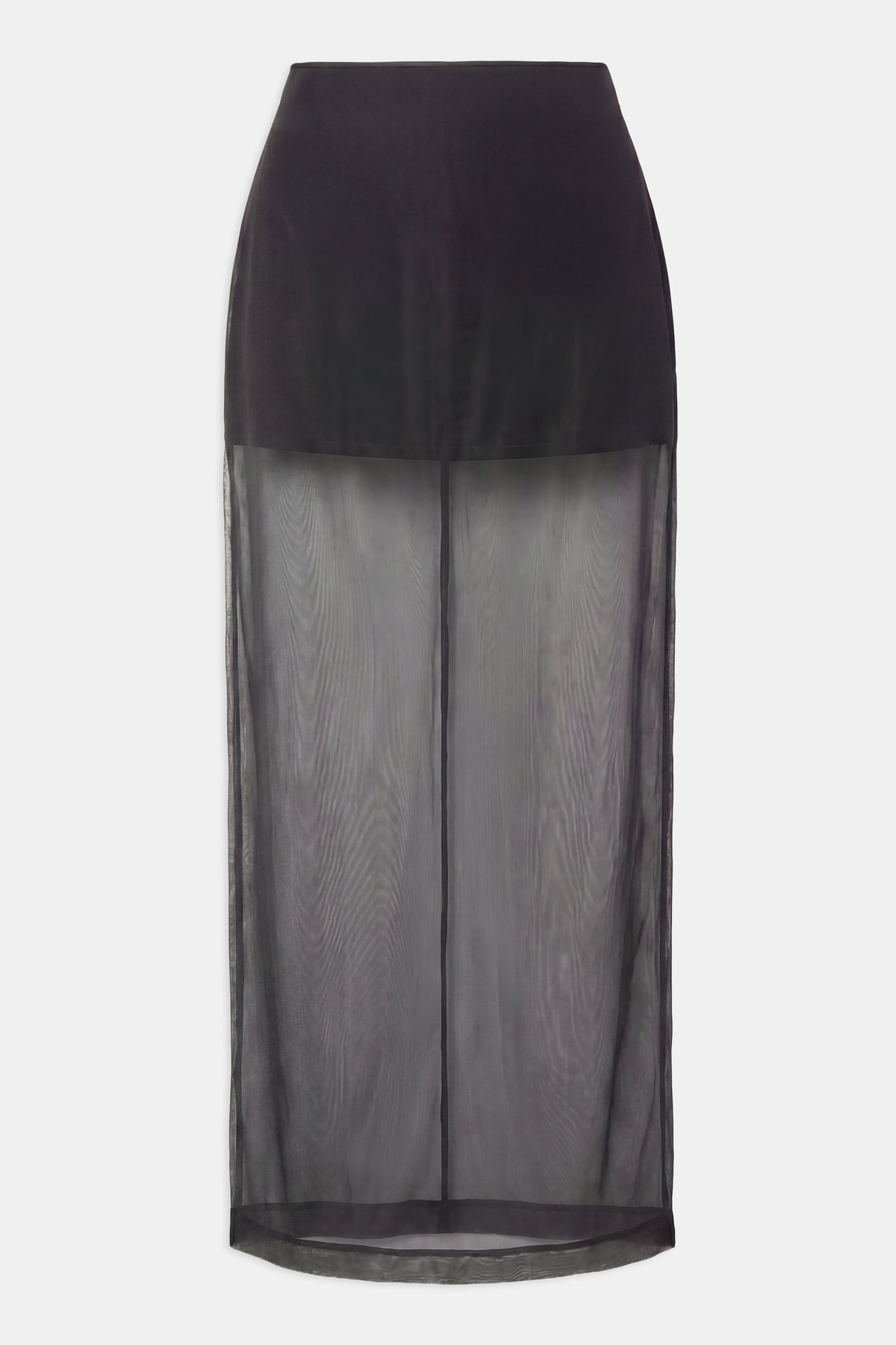 Sheer Organza Column Midi Skirt - Black