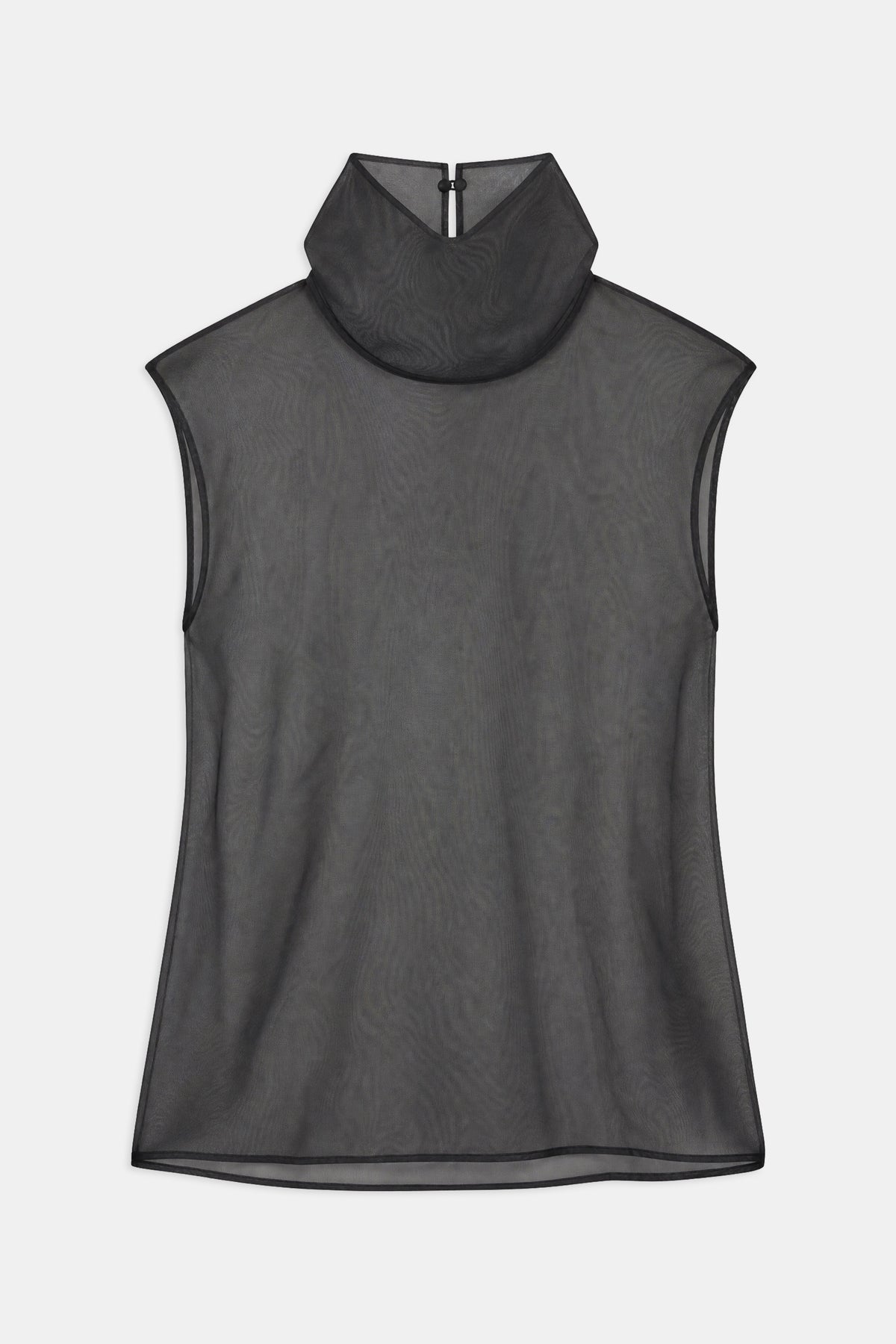 Sheer Organza Funnel Neck Blouse - Black