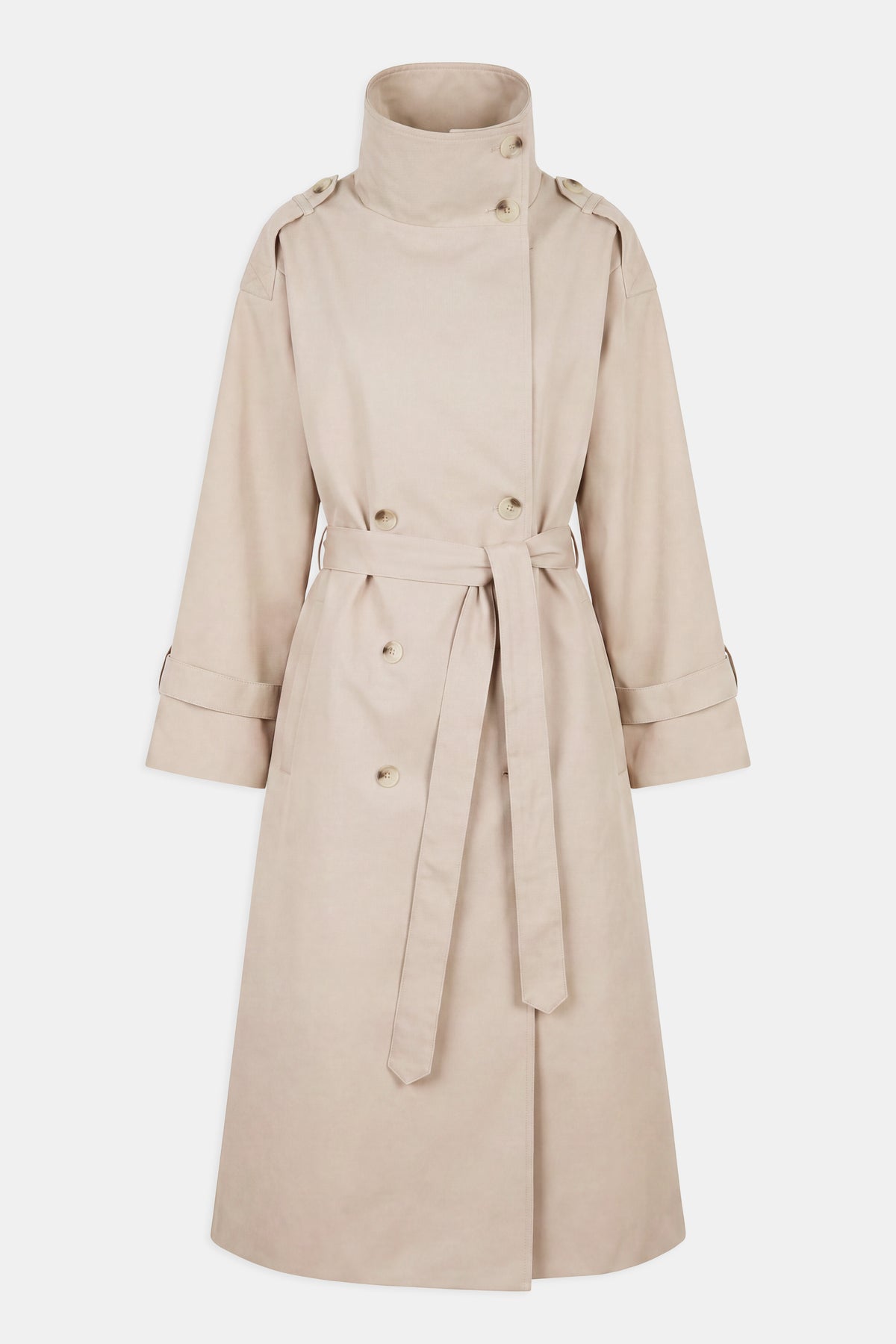 Vintage Funnel Neck Trench Coat - Stone
