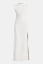 Sleek High Neck Cap Sleeve Maxi Dress - White