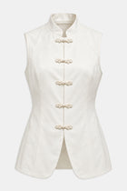 Tailored Satin Mandarin Collar Top - Ivory