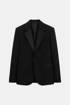 Satin Detail Single Breasted Blazer - Black