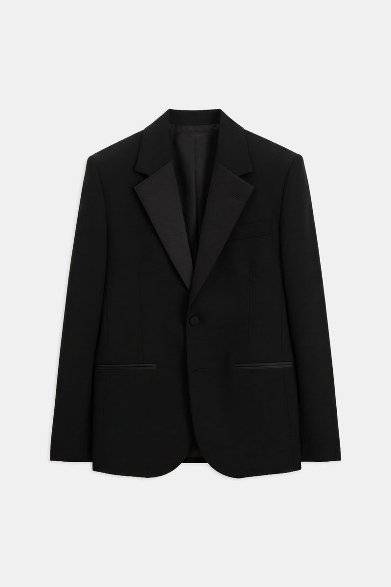 Satin Detail Single Breasted Blazer - Black