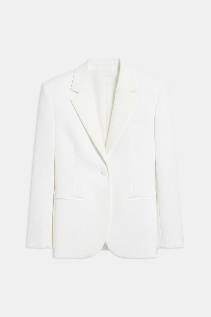 Satin Detail Single Breasted Blazer - White