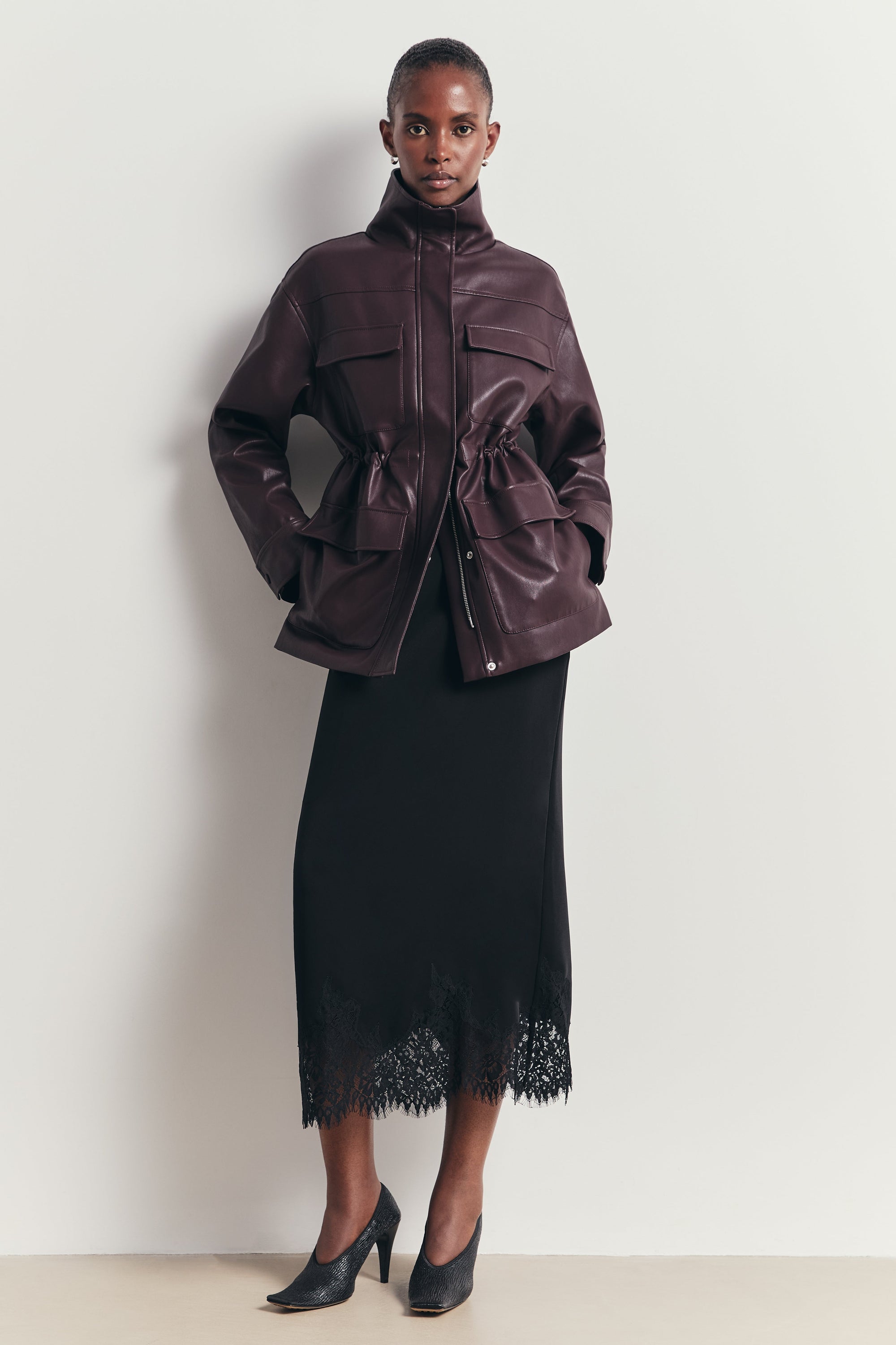 Leather Cargo Utility Jacket - Oxblood
