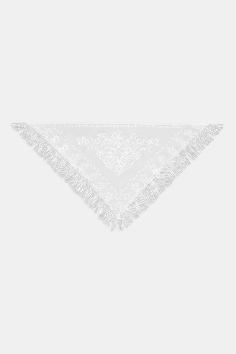 Lace Scarf with Fringing - White