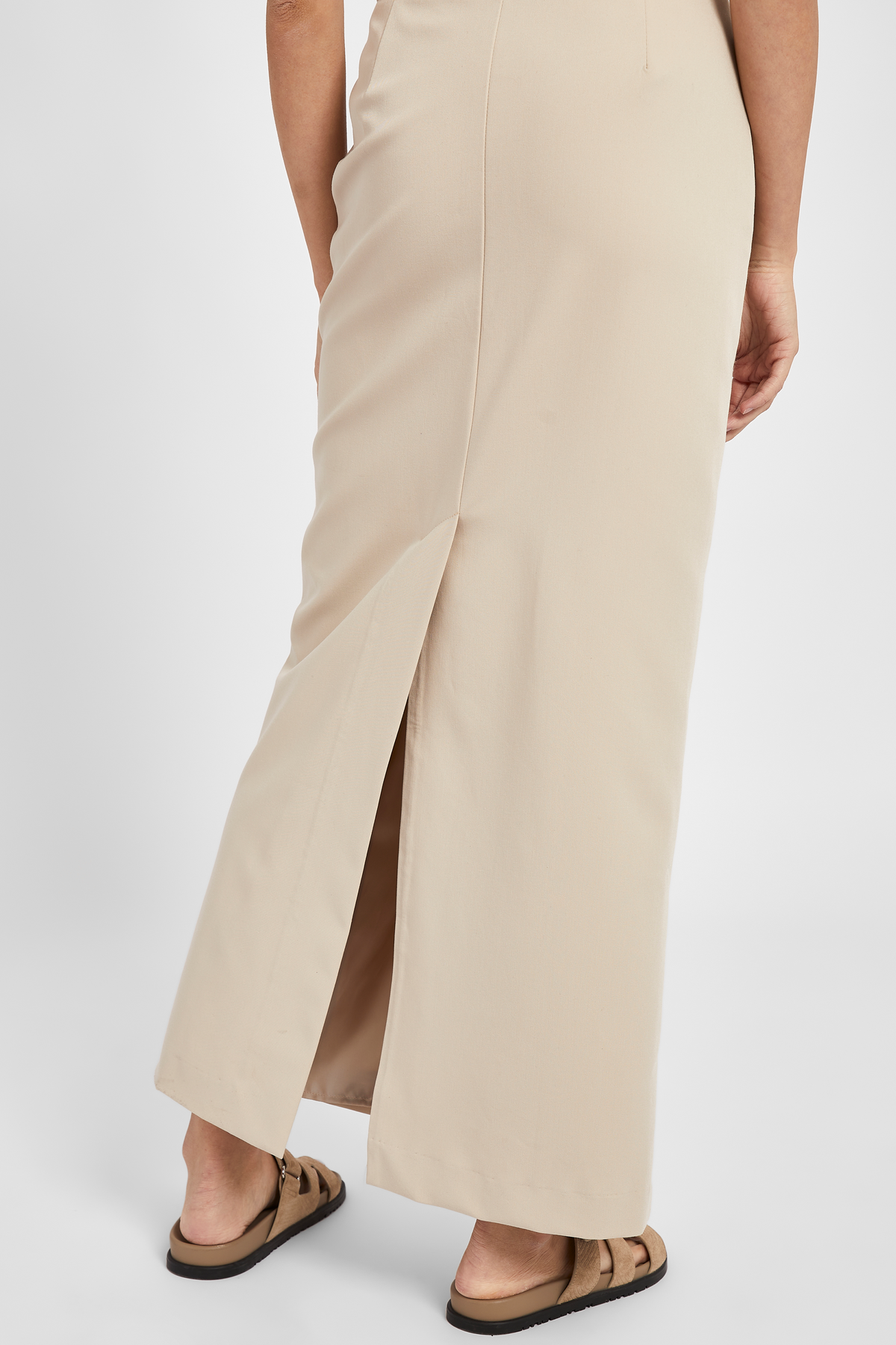 Tailored Seam Detail Maxi Skirt - Sand