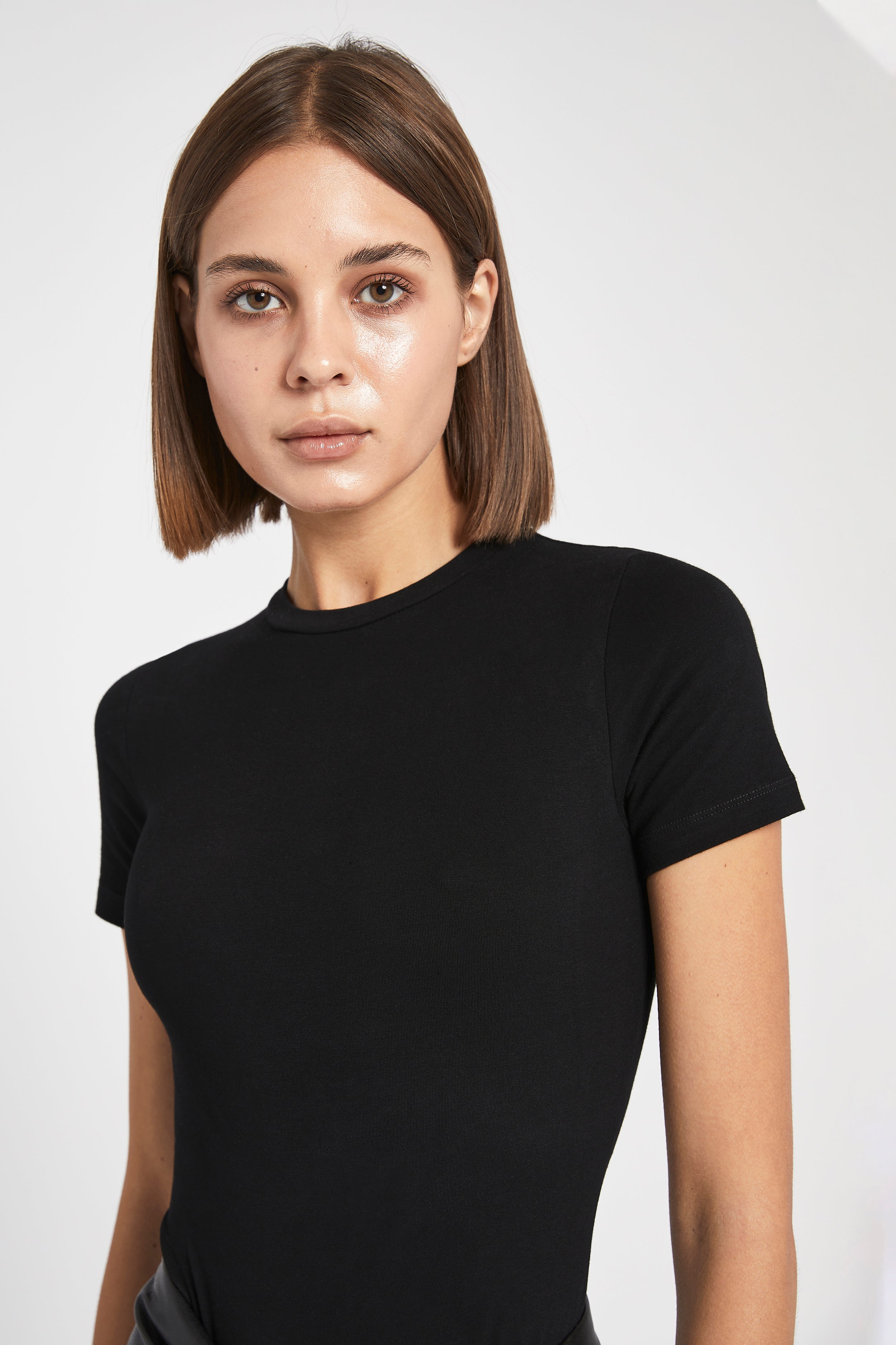 Cotton T Shirt Bodysuit - Black