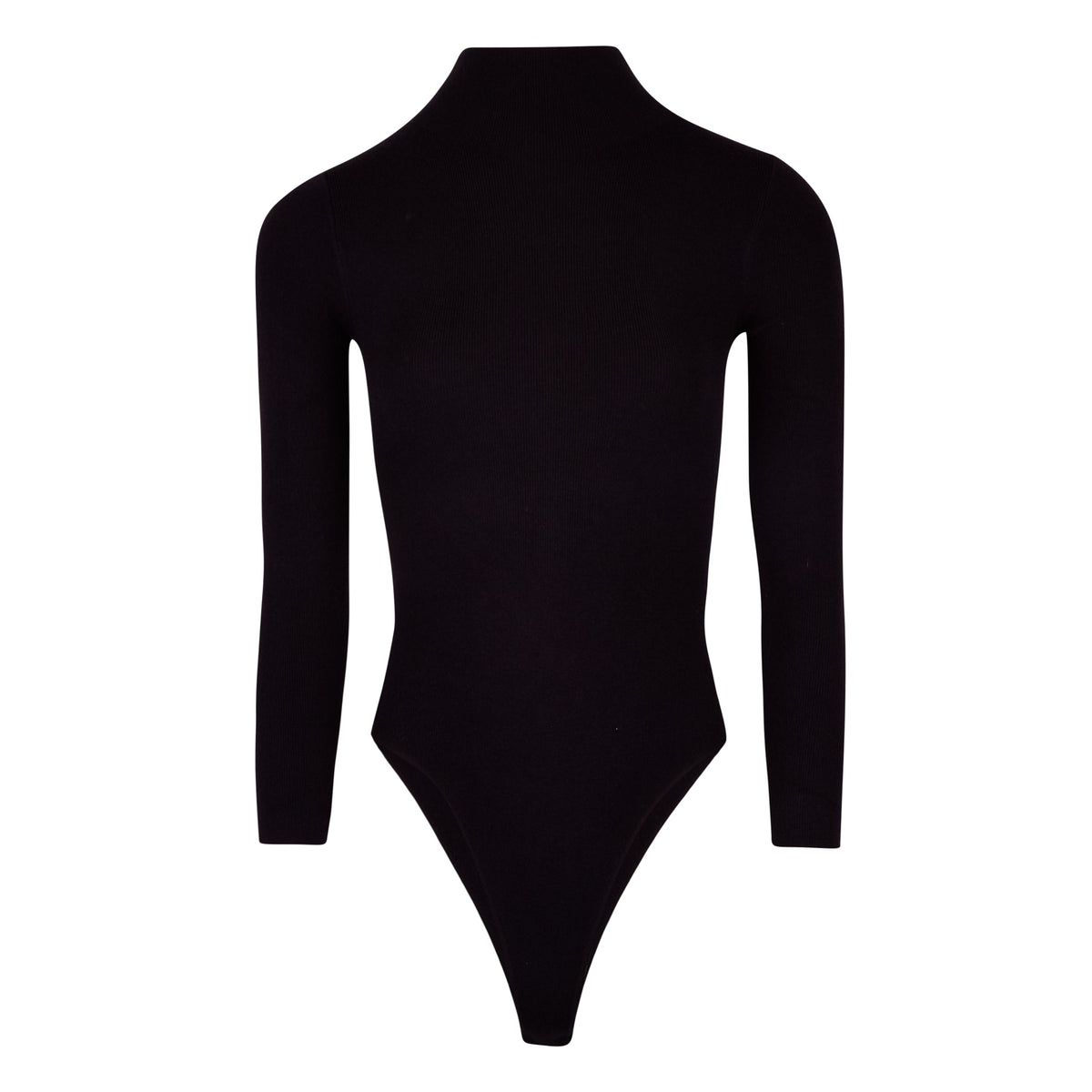 Fine Knit High Neck Bodysuit - Black