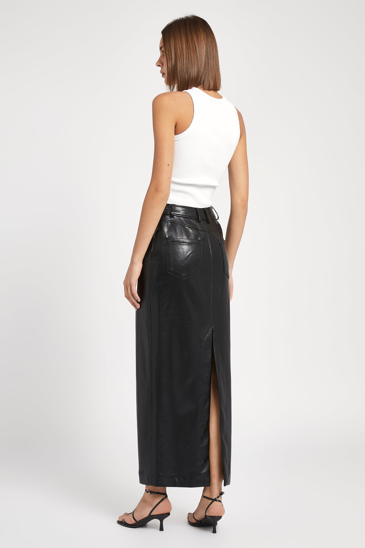 Leather Tailored Maxi Skirt - Black