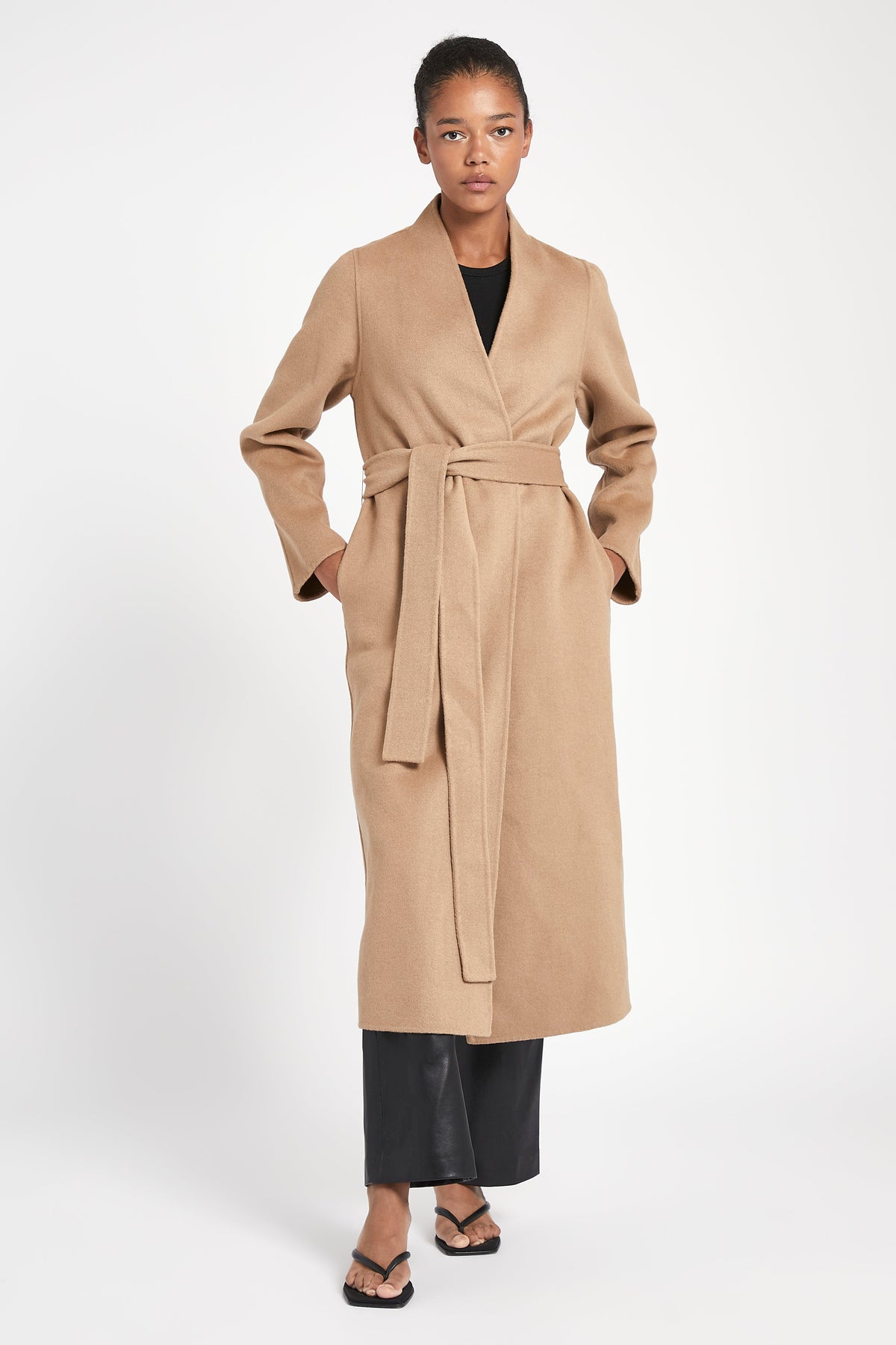 Double Faced Wool Cocoon Coat - Camel