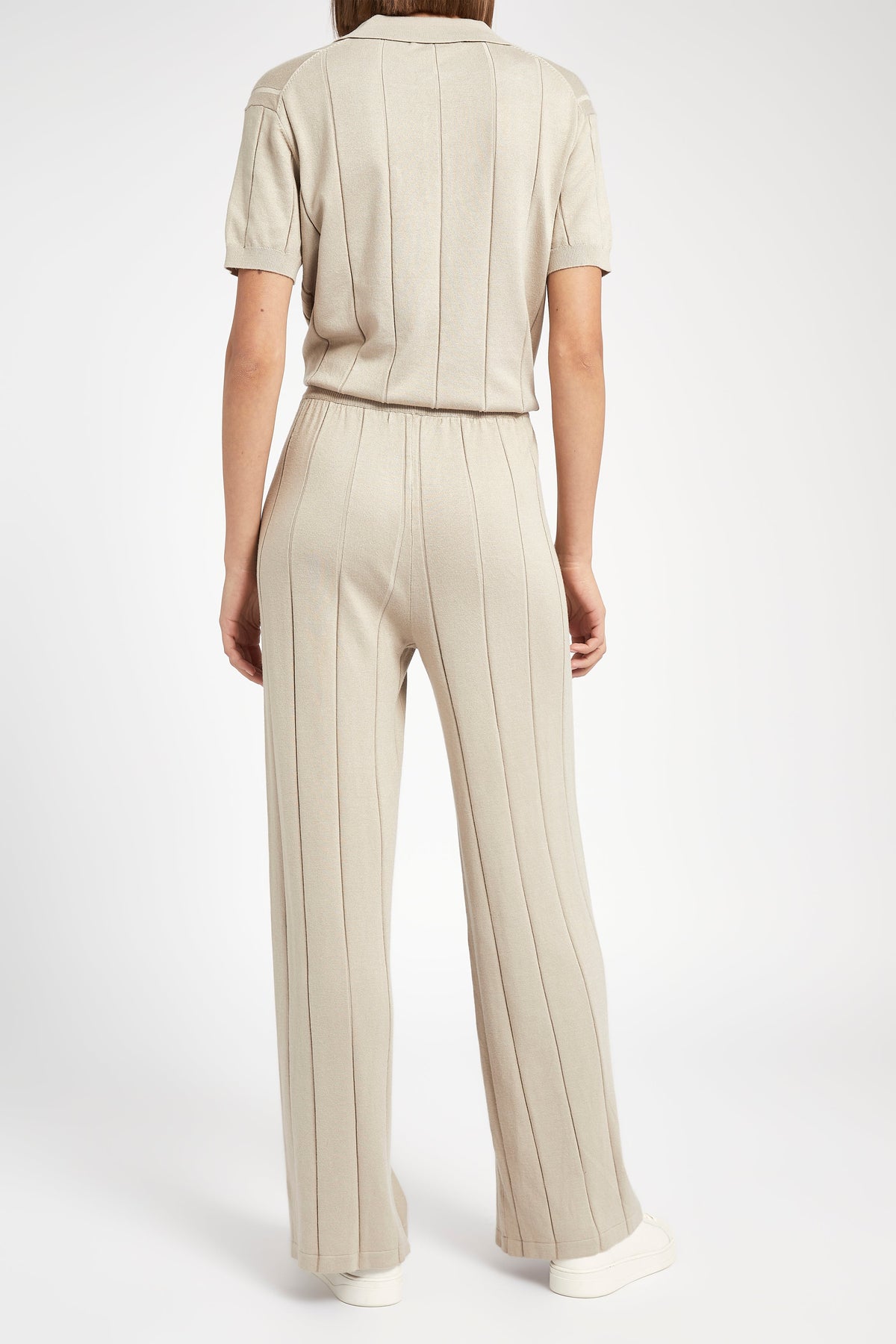 Ribbed Knit Wide Leg Trousers - Stone