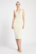 Scoop Neck Knit Midi Dress - Cream