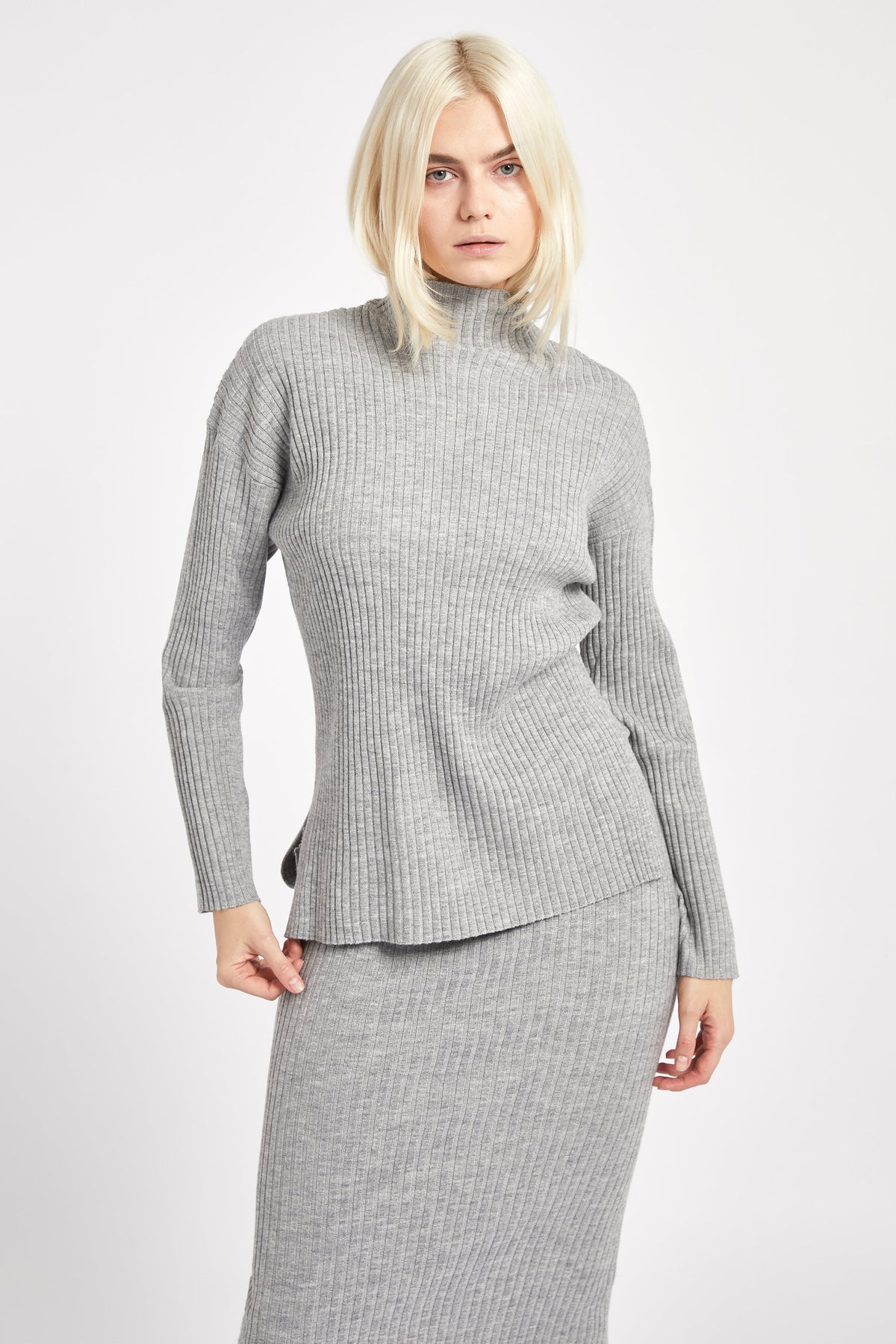 Ribbed Knit High Neck Jumper - Charcoal