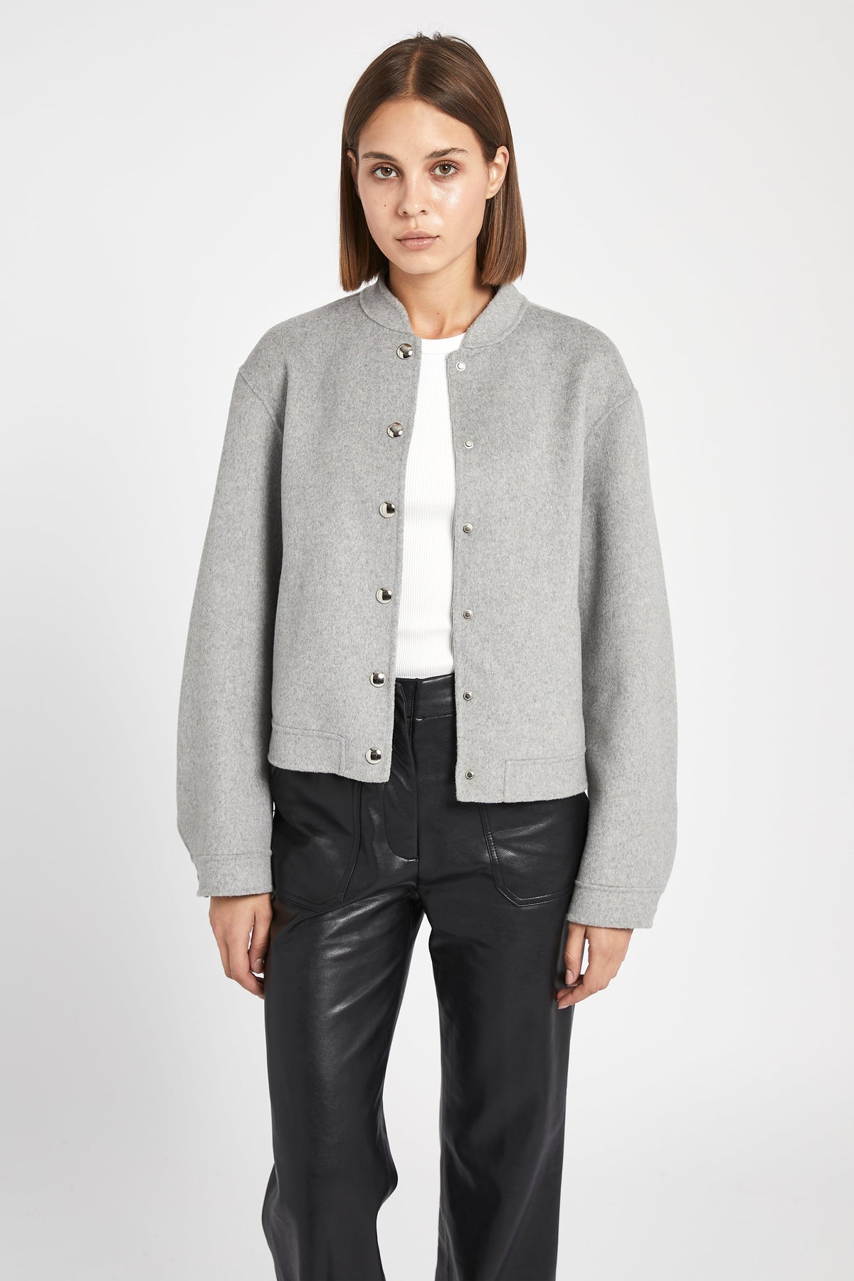 Double Faced Wool Bomber Jacket - Grey