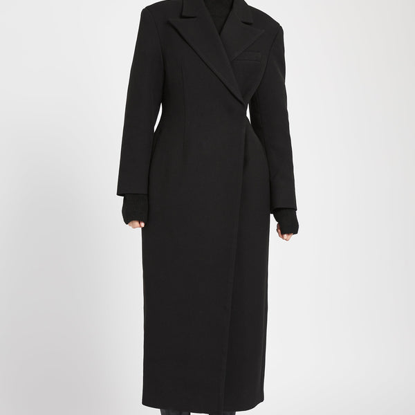 Asymmetric Tailored Longline Coat - Black