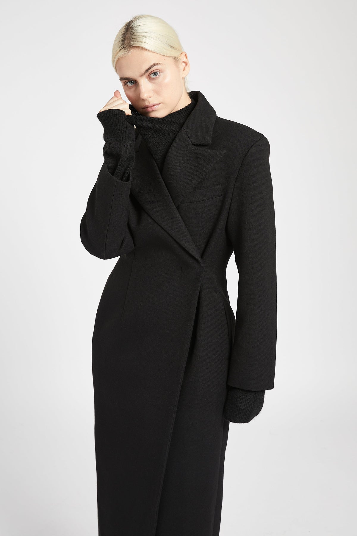 Asymmetric Tailored Longline Coat - Black