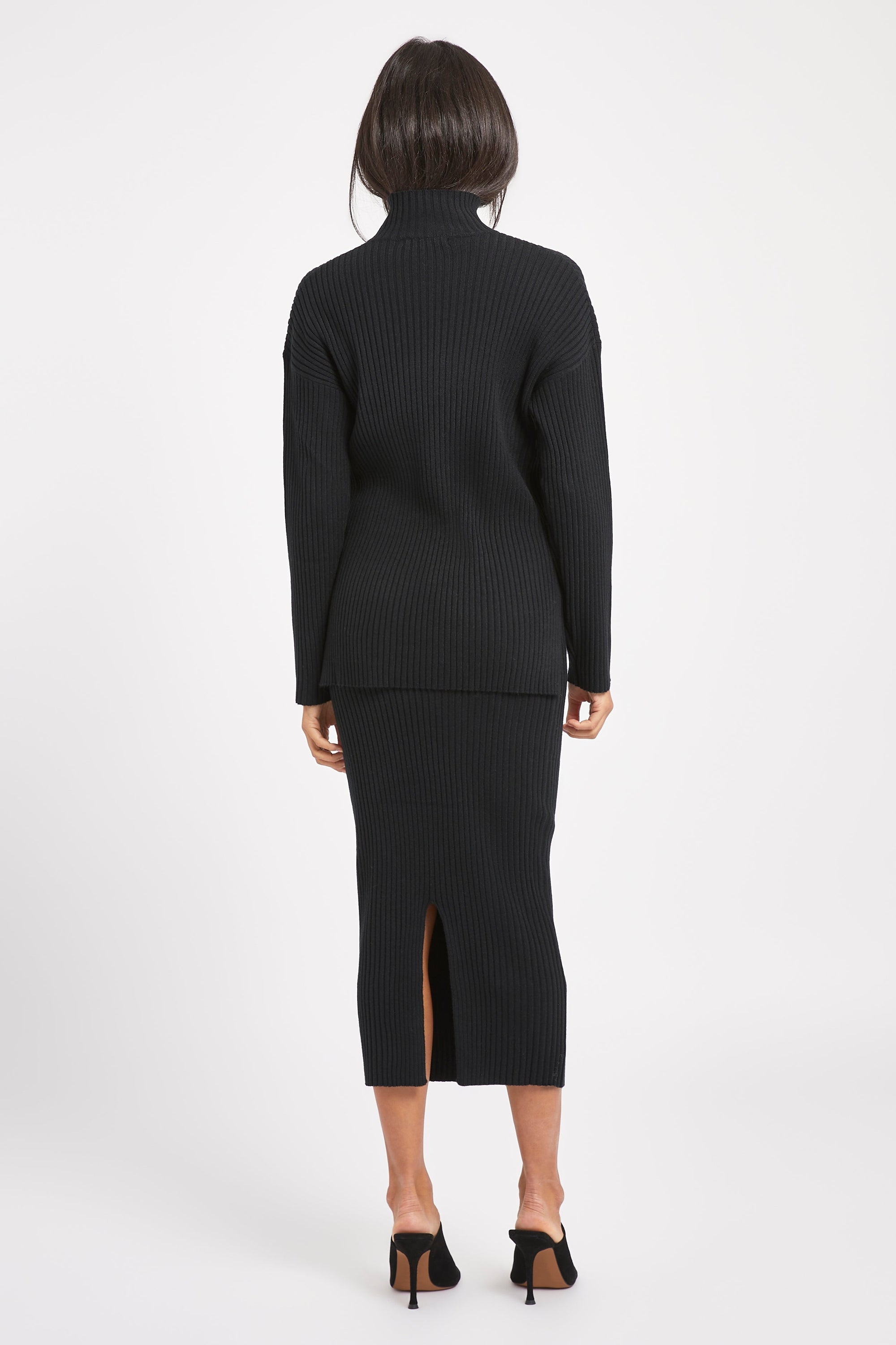 Ribbed Knit High Neck Jumper - Black