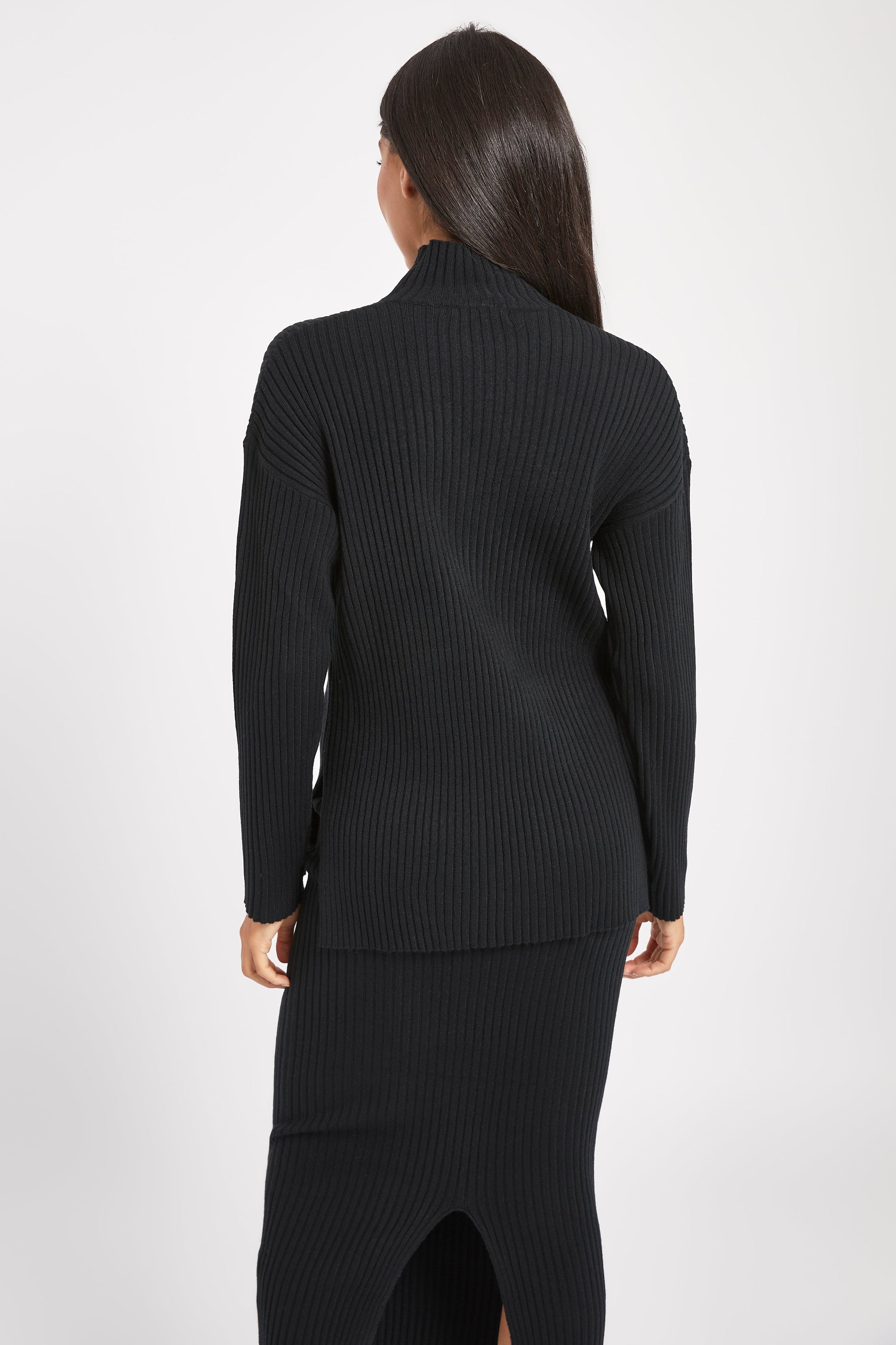 Ribbed Knit High Neck Jumper - Black