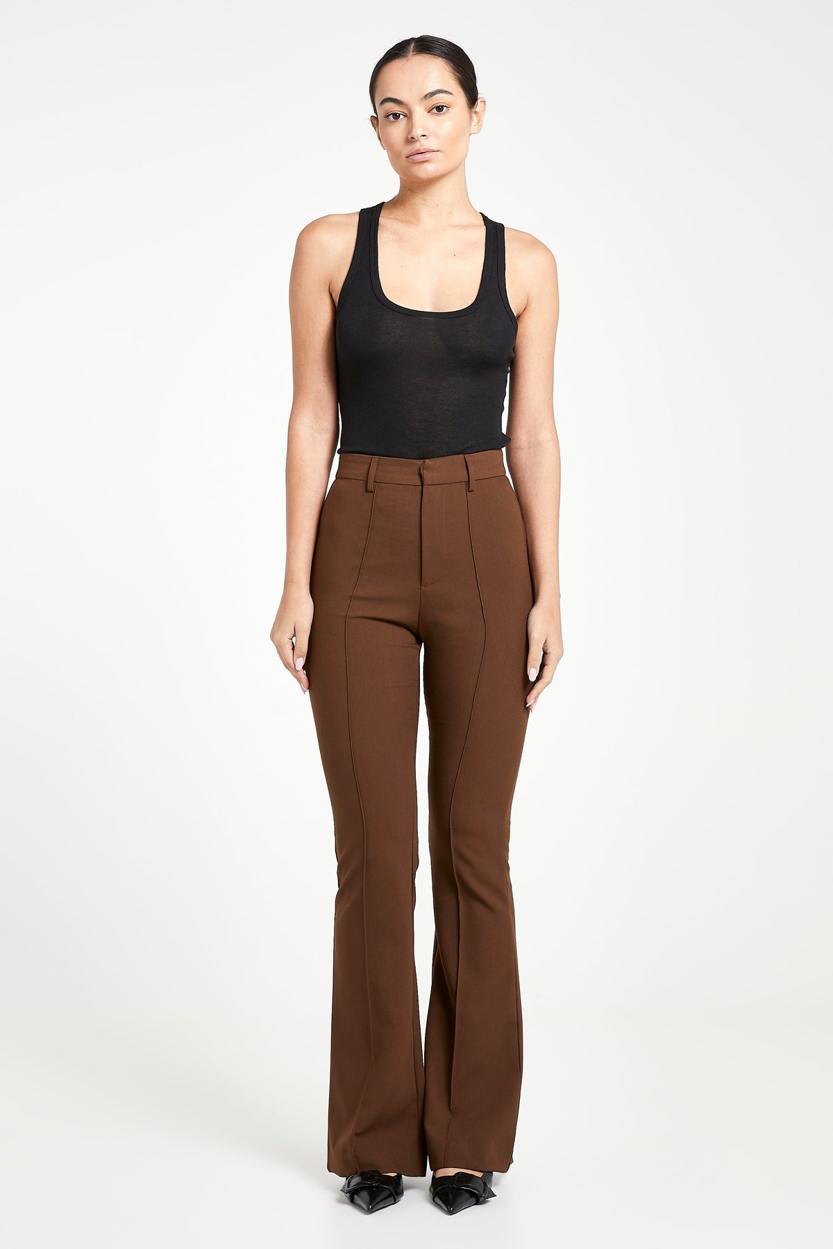 Wide Leg Suit Trousers - Chocolate