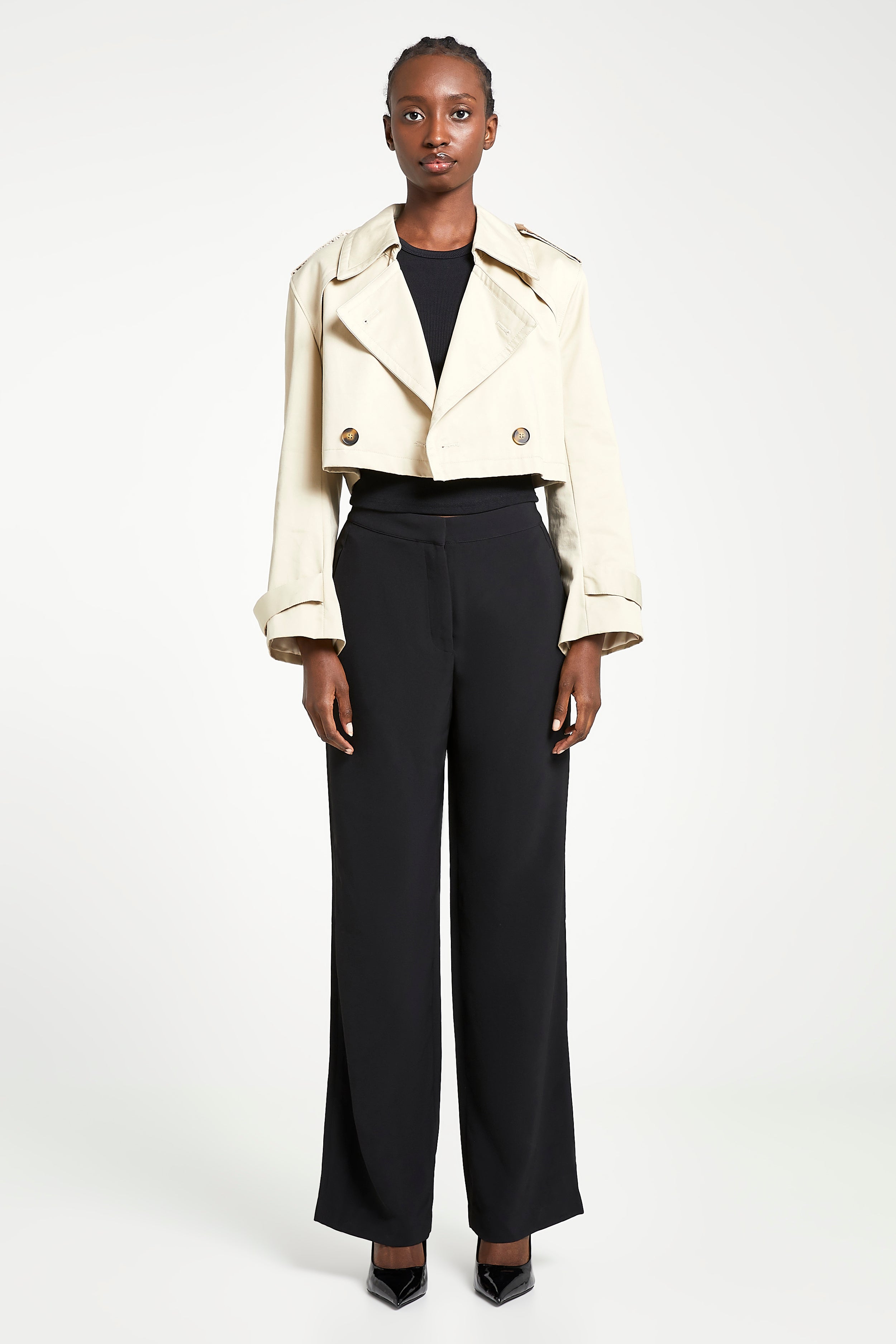 Cropped Cotton Trench - Stone