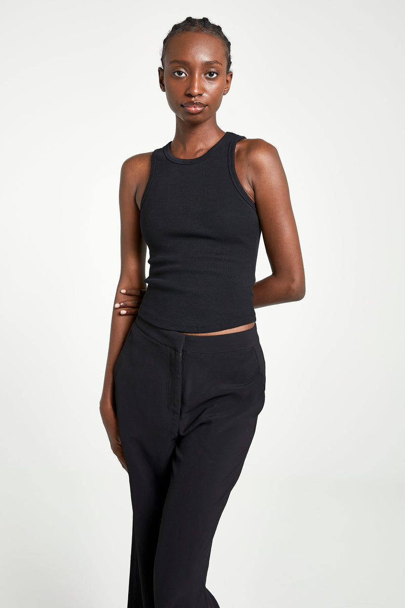 Heavy Ribbed Racer Top - Black