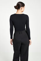 Fine Knit Henley Bodysuit - Black