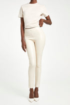 High Waisted Leather Leggings - Cream