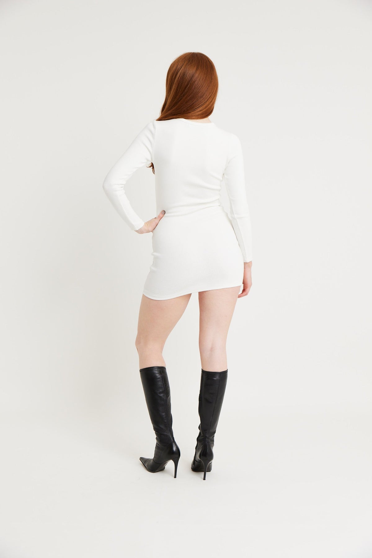 Heavy Ribbed Longsleeve Mini Dress - Ivory