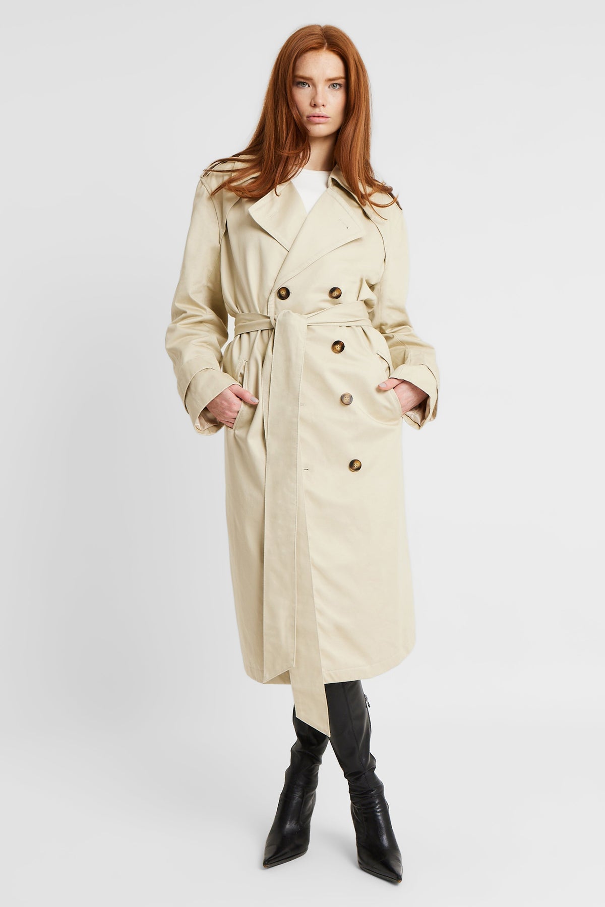 Cotton Belted Trench Coat - Stone