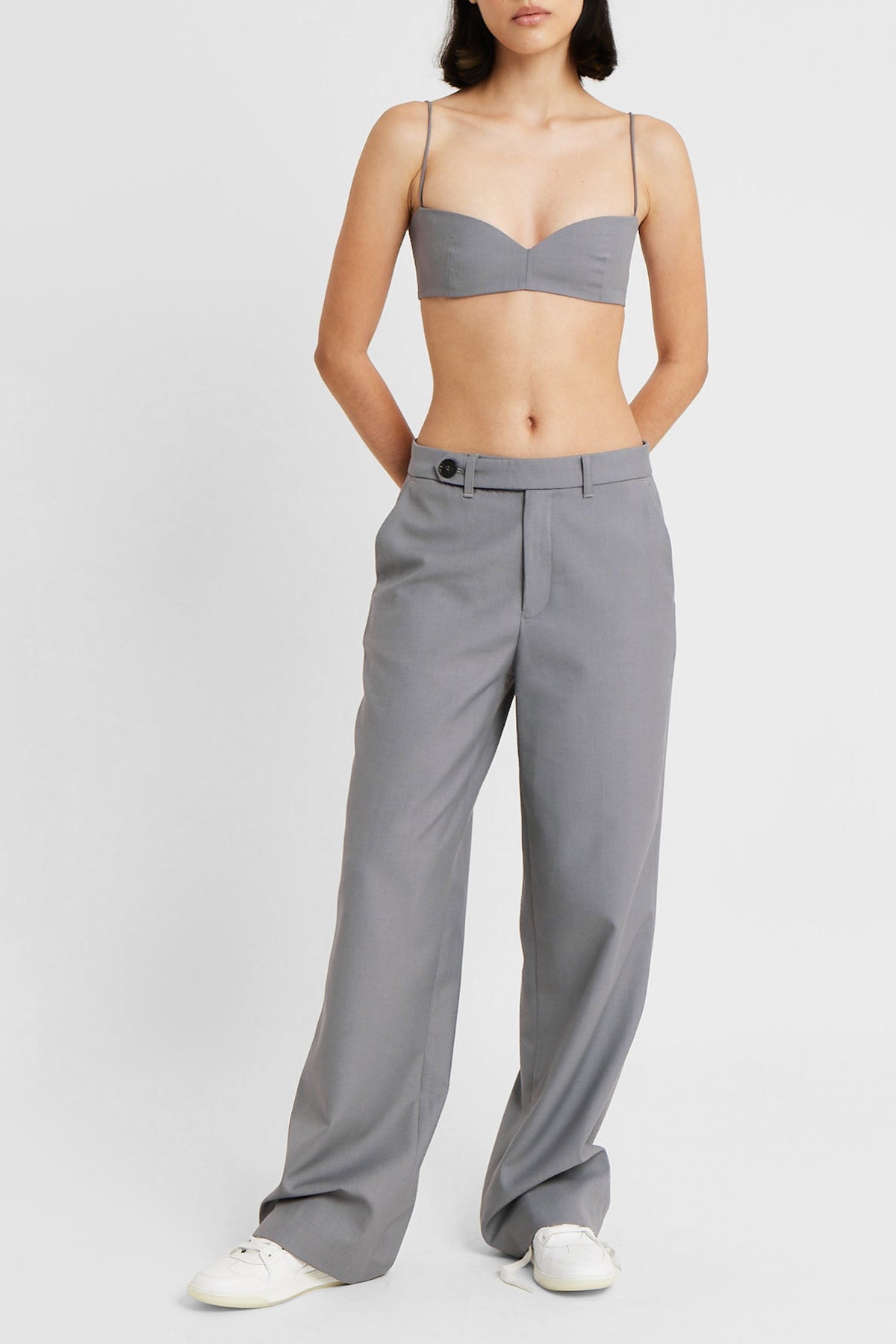 Mid Rise Trousers with Button Detail - Slate