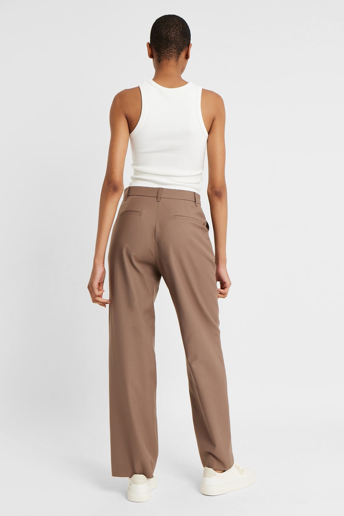 Mid Rise Trousers with Button Detail - Espresso