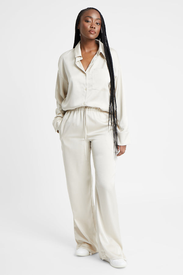 Relaxed Satin Drawstring Trousers - Champagne