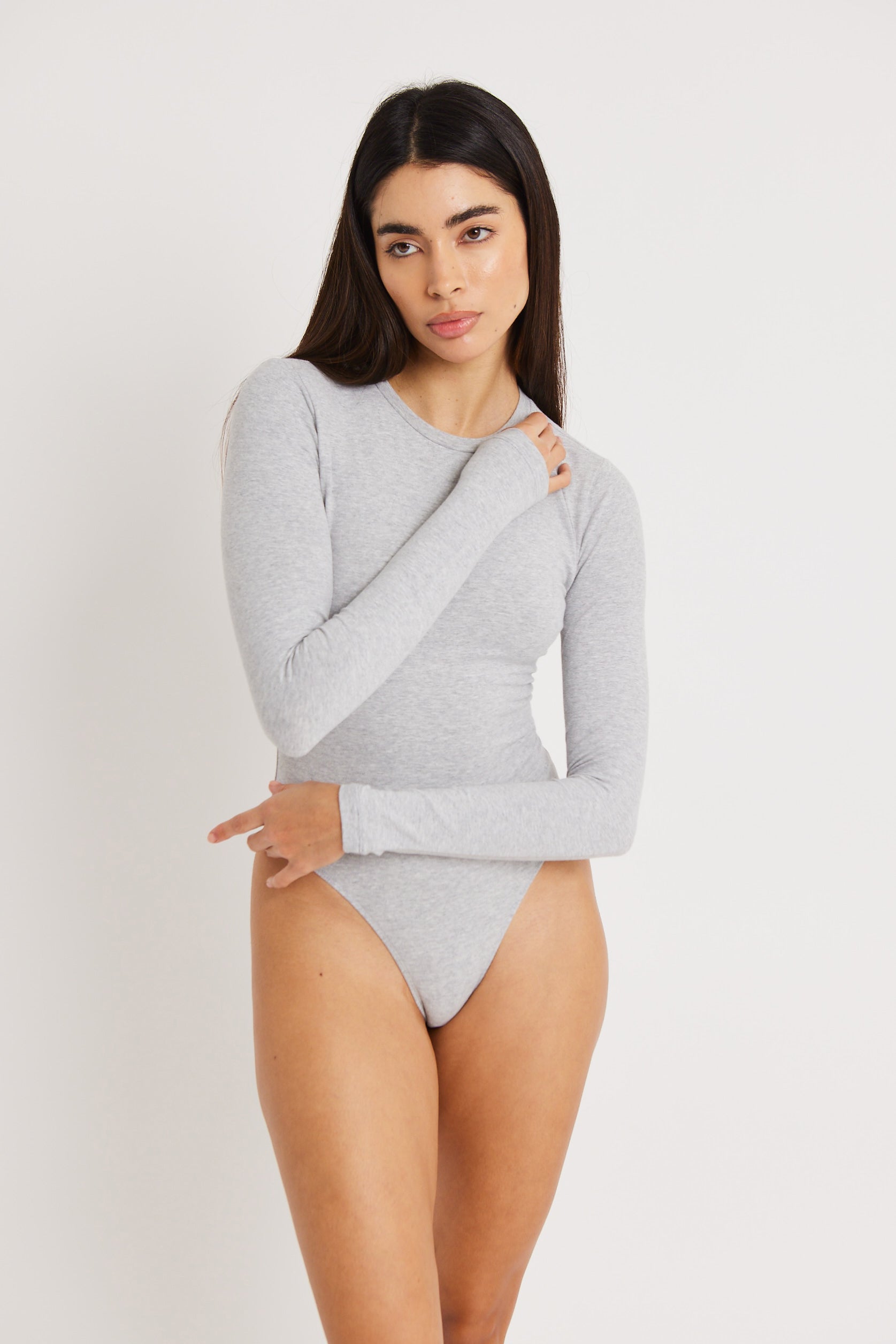 Cotton Longsleeve Bodysuit - Grey Marl