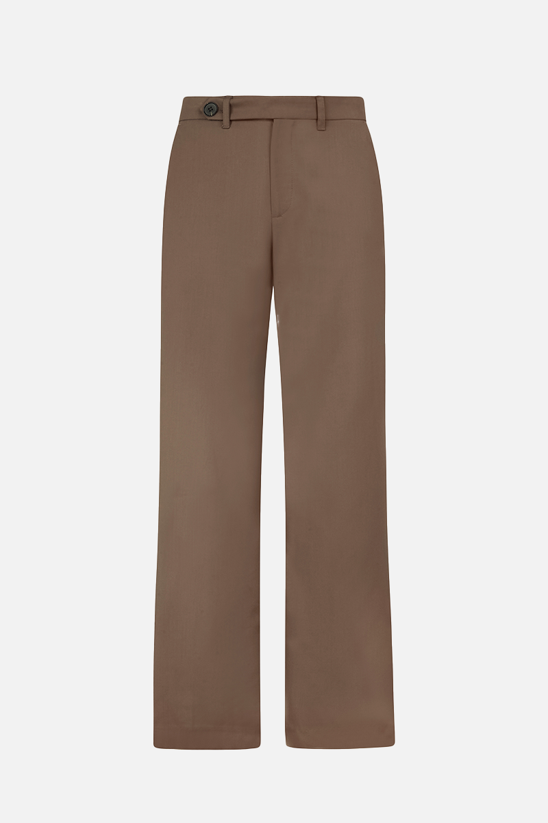 Mid Rise Trousers with Button Detail - Espresso