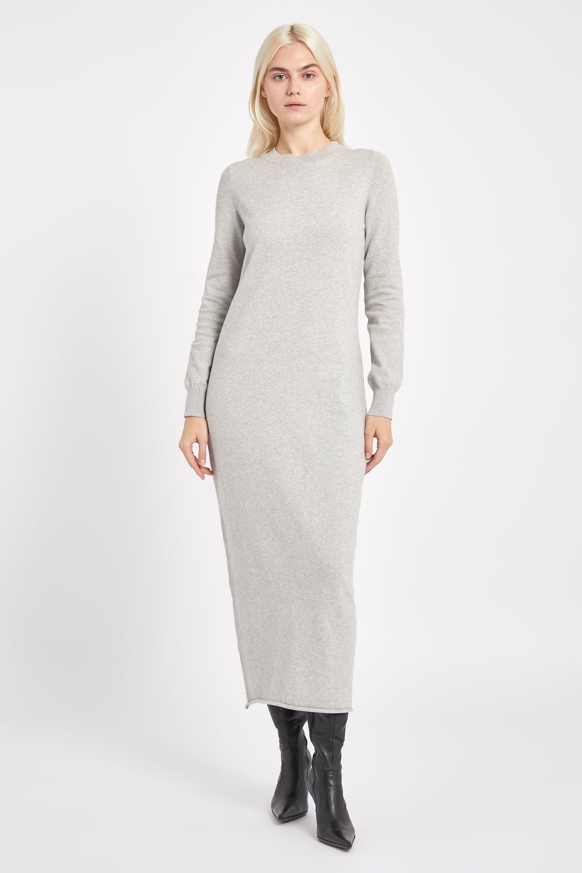 Cashmere Blend Column Maxi Dress - Pebble Grey