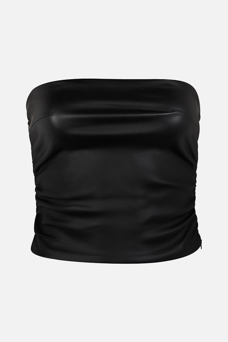 Ruched Leather Strapless Bodice - Black