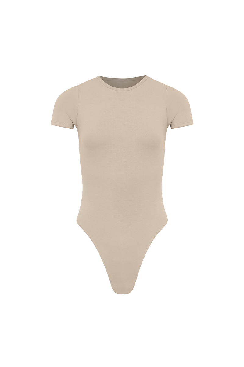 Cotton T Shirt Bodysuit - Stone